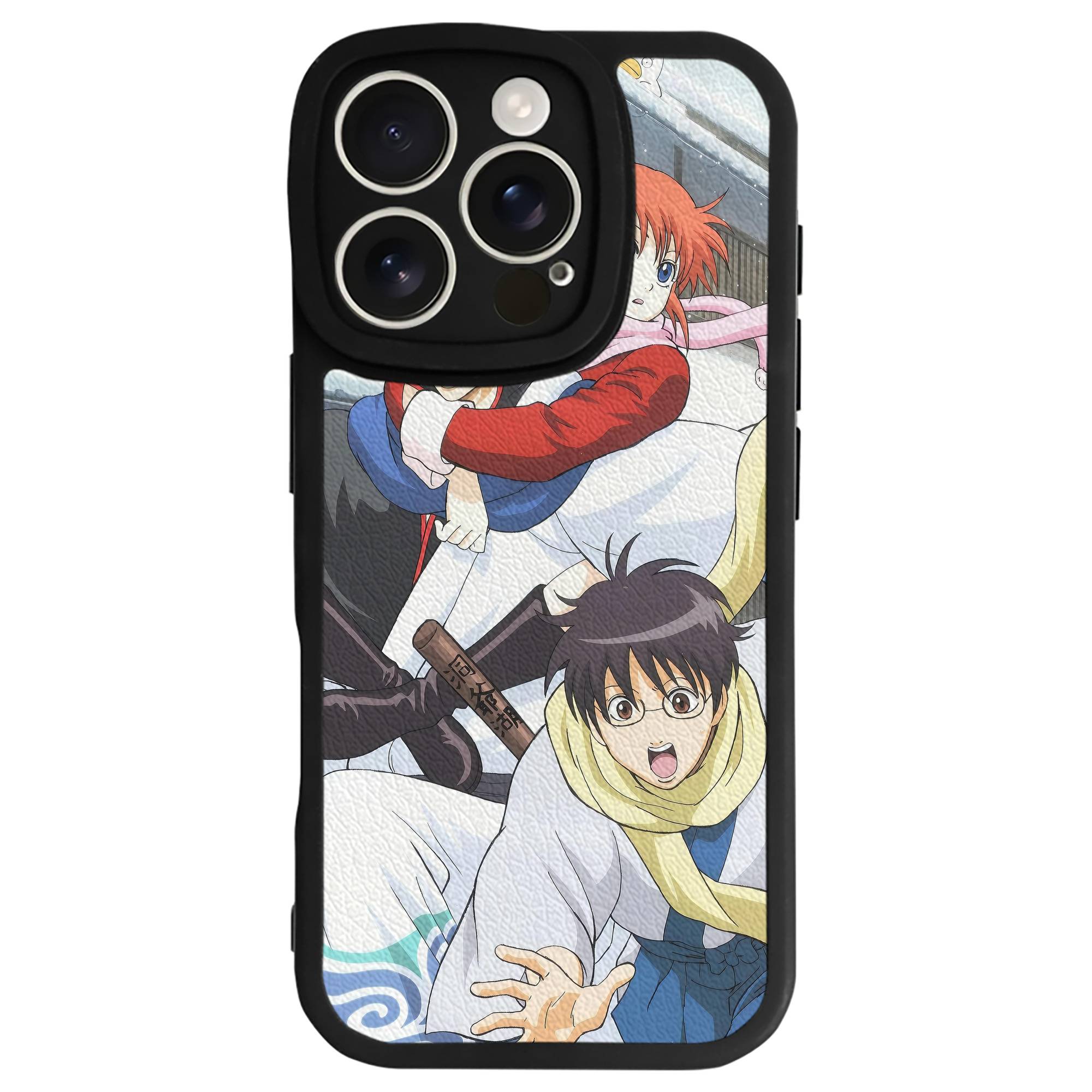 （画像用） ぎんたま 坂田銀時（さかたぎんとき） 神楽 志村新八（しむら しんぱち） GINTAMA Sakata Gintoki Kagura Shimura Shinpachi 【iPhone 16シリーズ対応】シリコンスマホケース（レザー調） 材質：シリコン